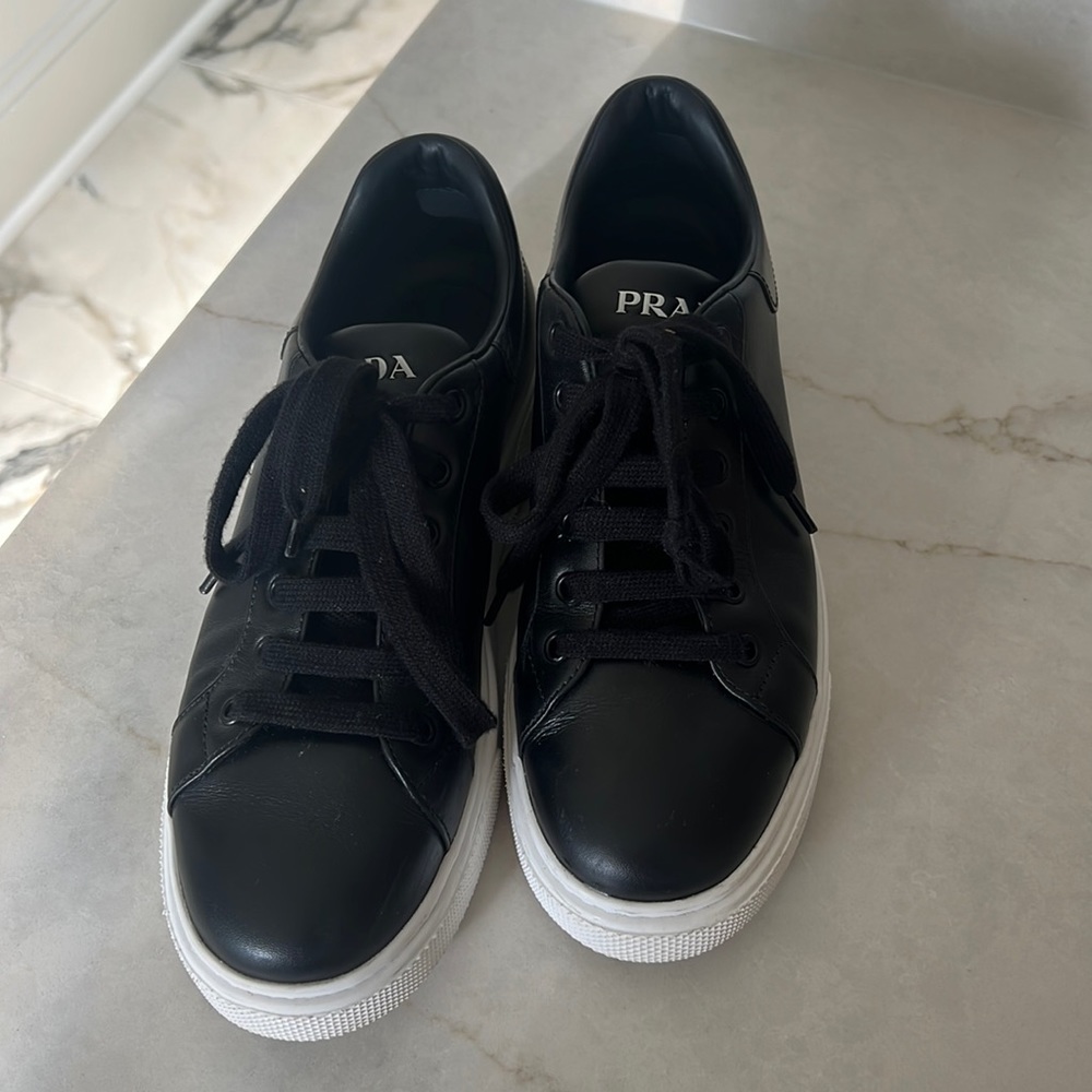 Black leather Prada sneakers. EXCELLENT condition.